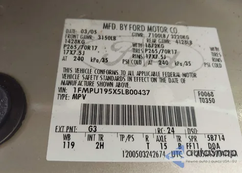 2005 Ford Expedition Limited from USA, damaged, VIN 1FMPU195X5LB00437